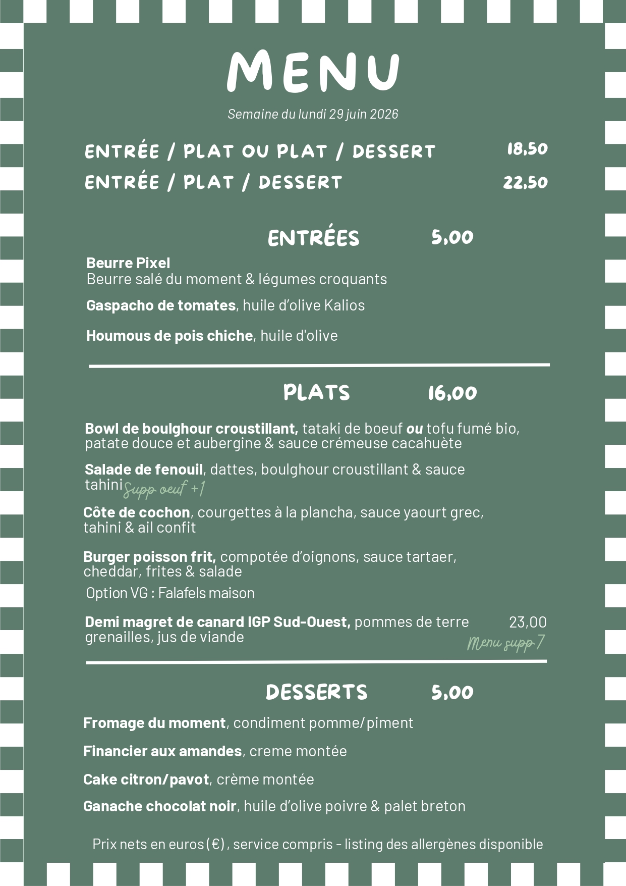 Carte du restaurant Bègles | Menu fait maison cette semaine – Pixel